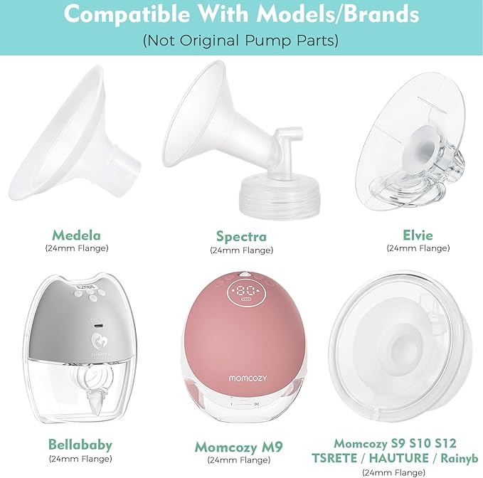 19mm Silicone Flange Inserts Compatible with Elvie Stride for Lansinoh for Medela for Spectra for eufy for Momcozy S9 S12 M5 M9 for Bellababy, Pump Parts Reduce 24-25mm elastic nipple to 19mm