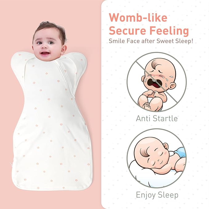 Premium Soft Cotton Swaddle Blanket Sleep Sack Arms Up Design 2 Packs 3-6 Months, Hands Up 3-Way Transitions to Arms-Free Wearable Sleeping Sack Bag for Baby Boys Girls Snug Fit Calms Startle Reflex