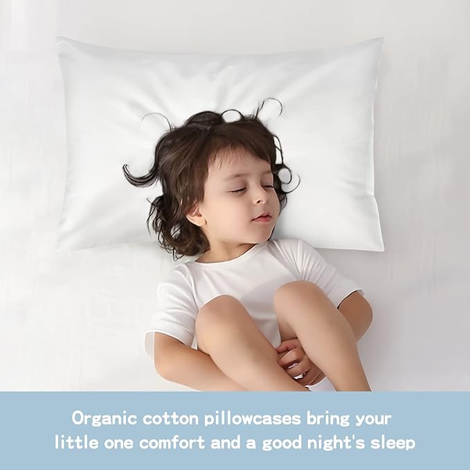 Organic Cotton Toddler Pillowcase 2 Pack, 14 x 20 Travel Pillow Case Cover for Babies, Kids, Boys and Girls, Soft and Breathable Small Pillow Cases with Envelope Closure, Ivory