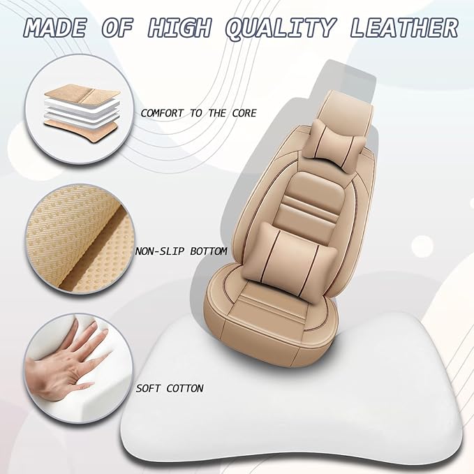 Car Seat Covers for Chevy Silverado 2500 2007-2025 | 5-Seats Seat Covers, Waterproof Seat Protectors, Automotive Seat Covers (Full Set with Pillow,Beige)