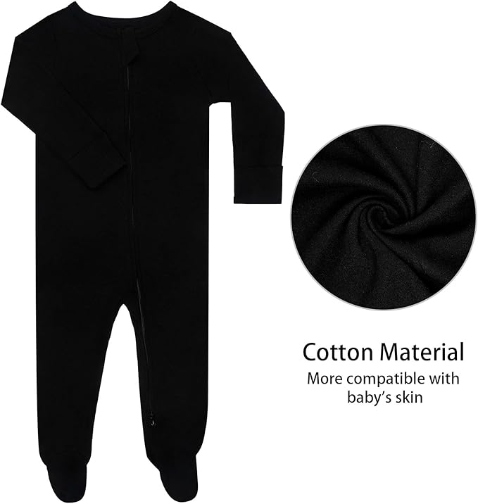 GUISBY Long Sleeve Baby Footed Pajamas with Mittens Cotton Sleepers with Zipper 3-Pack
