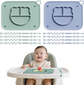 2 Pack Silicone Baby Placemats with Non-Slip Strong Suction Base and Anti-Drop 8 Stretchable Straps, BPA Free Food Grade Silicone Table Mats for Babies Toddlers, High Chair, Dining Tables, Green+Blue
