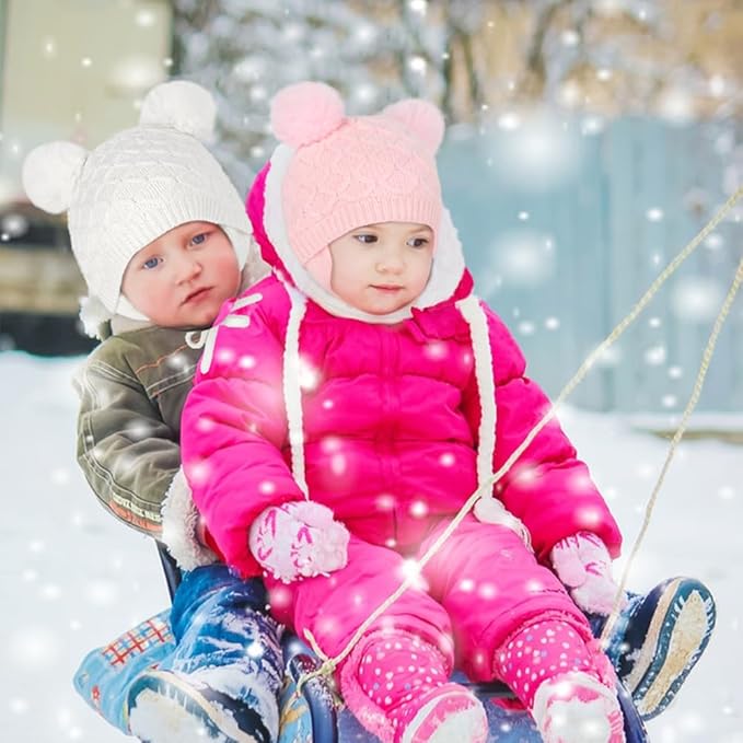 Labeol Baby Hats,Soft Warm Winter Knit Baby Beanie Hat with Earflap,Cute Pom-pom Ears Fall Winter Caps for Toddler Girls Boys