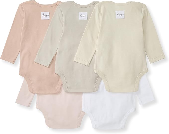 Burt's Bees Baby Organic Cotton Bodysuits – Baby Boy & Girl Short and Long Sleeve One-Pieces, 5-Pack