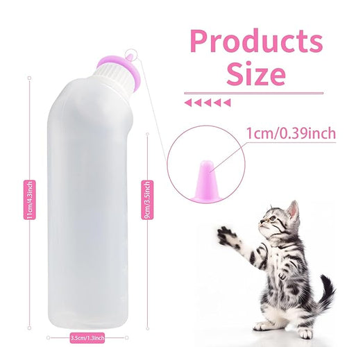 5Pack Kitten Bottle for Nursing Puppy Milk Kitten Bottles Feeding Kit Silicone Nipple for Newborn Pets Kittens, Puppy,Squirrel (Pink)