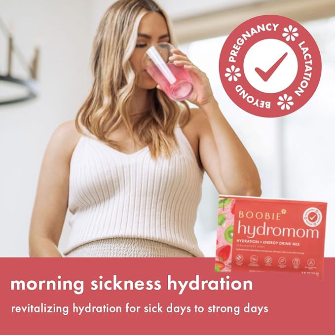 Boobie Hydromom Superfood Electrolyte Drink Mix, Strawberry Kiwi | Refreshing Energy & Hydration Boost for Mamas | On-The-Go & Travel Essentials for Pregnancy, Lactation, & Beyond, 15 Packets