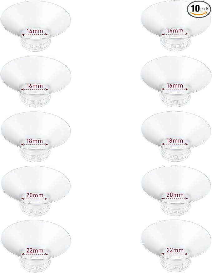 Flange Insert 10PCS 14/16/18/20/22mm*2 Compatible with Momcozy M9/M6/M5/S12 Pro/V1 Pro/V2 pro, Spectra/Medela/Elvie/NCVI/TSRETE/eufy/Lansinoh/Paruu/MomMed Breast Pump 24mm Shields/Flanges