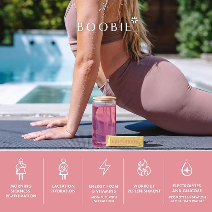 Boobie Hydromom Superfood Electrolyte Drink Mix, Watermelon Yuzu | Refreshing Energy & Hydration Boost for Mamas | On-The-Go & Travel Essentials for Pregnancy, Lactation, & Beyond, 10 Packets