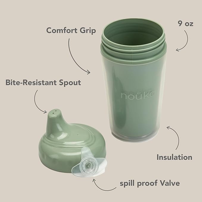 noüka Insulated and Non-Spill Sippy Cup | Leak Proof and Easy Grip | Keeps Drinks Hot or Cold | Sunrise