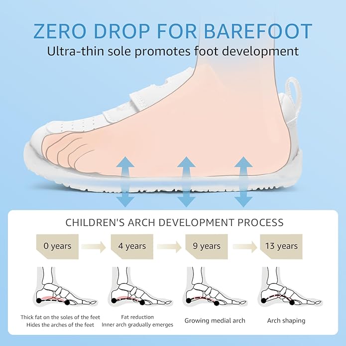 Toddler Wide Toe Box Barefoot Shoes Boys Girls Sneakers Zero Drop Kid Tennis Running Shoes Lightweight Non-Slip Comfortable Leather First Walking Shoe Outdoor Activities School