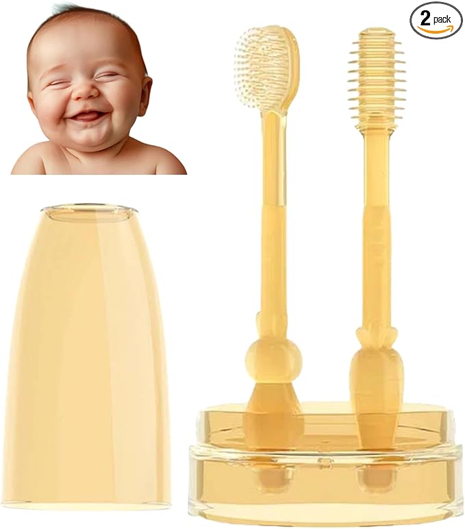 Baby Tooth Brush, Infant Toothbrush 6 to 12 Months, Silicone Toothbrush, Newborn Tongue Cleaner, Amber