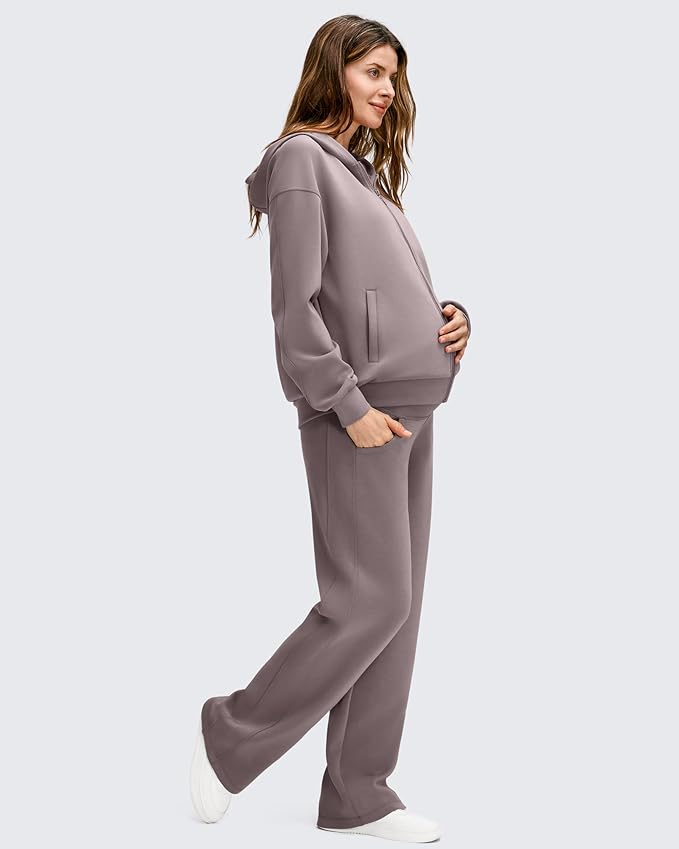 G4Free Smoofit Modal Soft Maternity Pants with Pockets Over The Belly Pregnancy Wide Leg Sweatpants