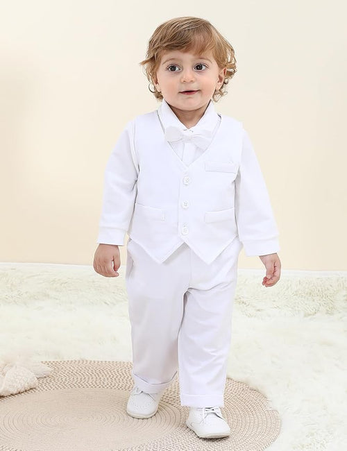 A&J DESIGN Baby Boy Suits Clothes Infant Toddler Formal Gentleman Outfits, Dress Shirt + Vest + Bow Tie + Pants Wedding Set