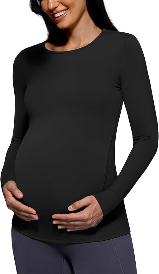 POSHDIVAH Women's Maternity Long Sleeve T Shirts Scoop Neck Pregnancy Tee Top Mama Clothes