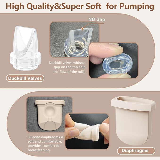 4pcs Breast Pump Parts, 2pcs Duckbill Valves and 2pcs Silicone Diaphragm Compatible with eufy S1 Pro/S1/E10/E20 Wearable Breast Pump, Replace for eufy Pump Parts,Not Original Parts