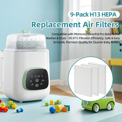 9 Pcs HEPA Filter Replacement Compatible with Momcozy KleanPal Pro Baby Bottle Washer and Dryer - H13 HEPA Air Filters