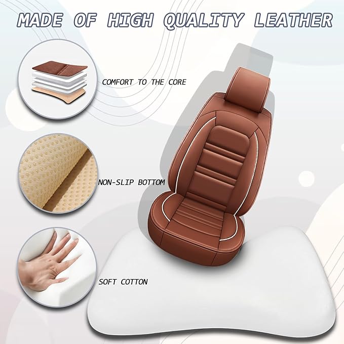 Seat Covers for JP Grand Cherokee 2011-2025 | 5-Seats Leather Seat Covers, Easy to Install Automotive Seat Covers Full Set (Full Set, Coffee)