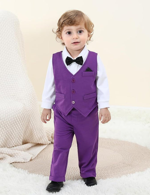 A&J DESIGN Baby Boy Suits Clothes Infant Toddler Formal Gentleman Outfits, Dress Shirt + Vest + Bow Tie + Pants Wedding Set