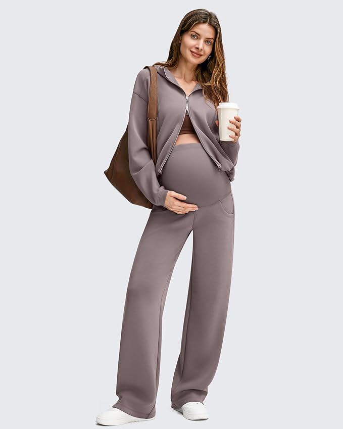 G4Free Smoofit Modal Soft Maternity Pants with Pockets Over The Belly Pregnancy Wide Leg Sweatpants
