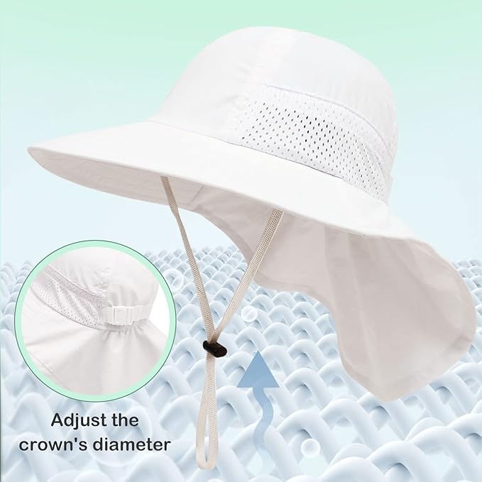 XIAOHAWANG Girls Sun Hat Baby Beach Hats Boys UPF 50+ Kids Summer Protection Cap Toddler Breathable Caps Wide Brim Neck Flap