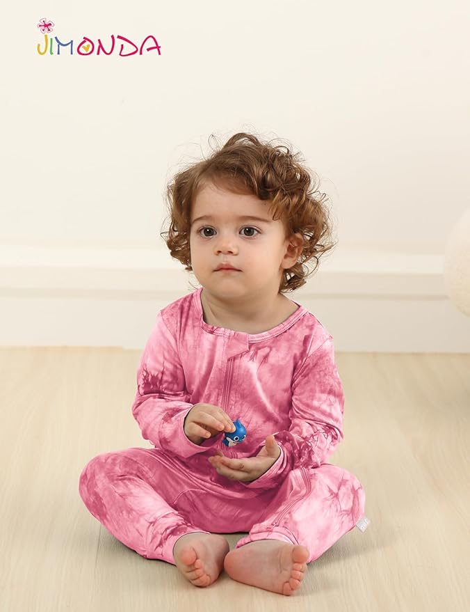 Jimonda Baby Girls Boys Footless Pajamas,Rayon From Bamboo Pjs 2 Way Zipper Long Sleeve Soft Sleeper,Infant Tie-dye Romper