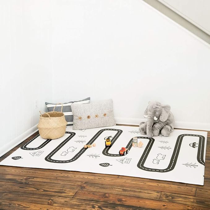 Baby Care Play Mat (Medium, Nordic Trails - Tribal) 73’’ x 49’’ Original One-Piece Reversible Rollable Waterproof Firm PVC Play Mat for Infants, Babies, Toddler, and Kids