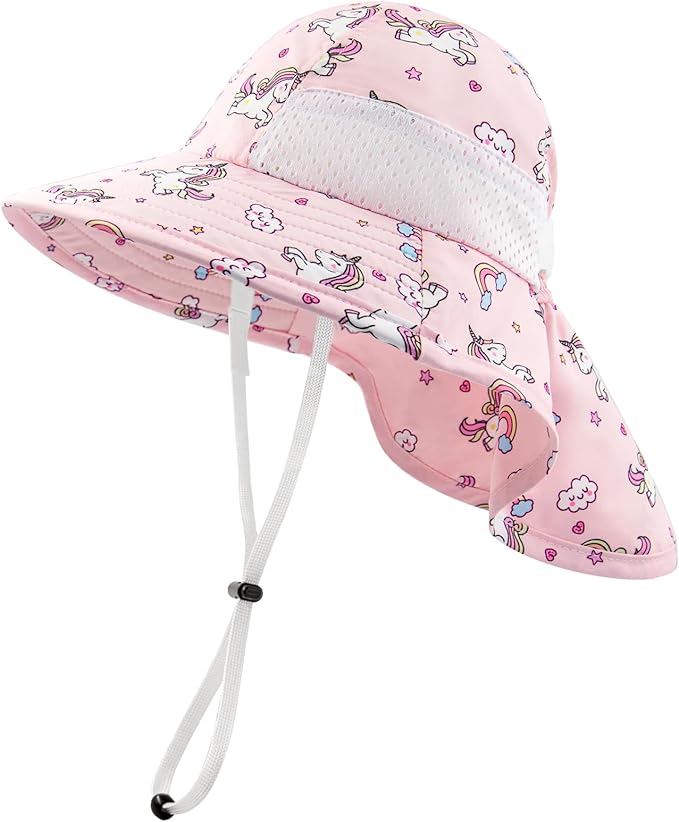 XIAOHAWANG Girls Sun Hat Baby Beach Hats Boys UPF 50+ Kids Summer Protection Cap Toddler Breathable Caps Wide Brim Neck Flap