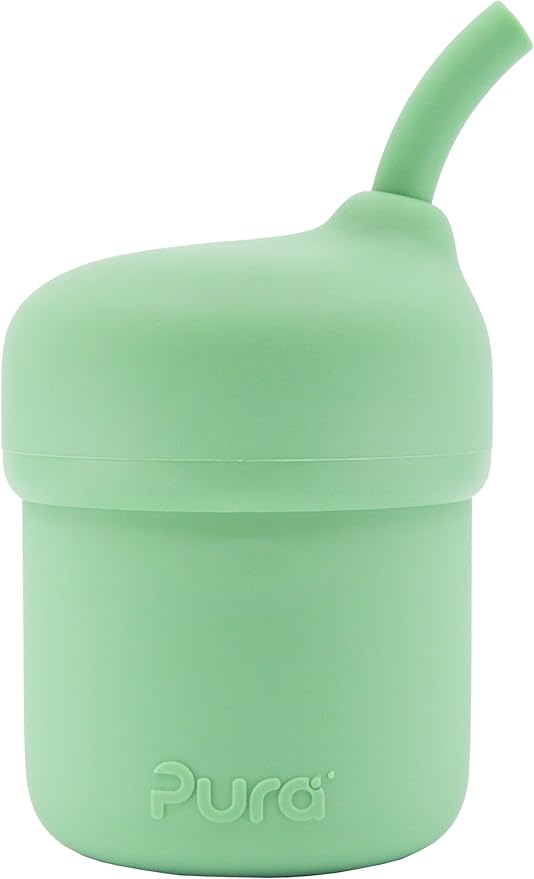 Pura my-my Silicone Straw Cup| Spill Proof, Reusable, Food Grade Silicone, Plastic-Free | For Kids, Toddlers, Babies & Infants - (Moss)
