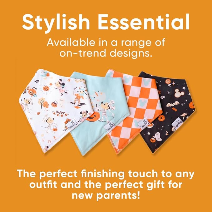 Copper Pearl Baby Bandana Drool Bibs for Drooling and Teething 4 Pack Gift Set Mickey Mouse's Boo Bash
