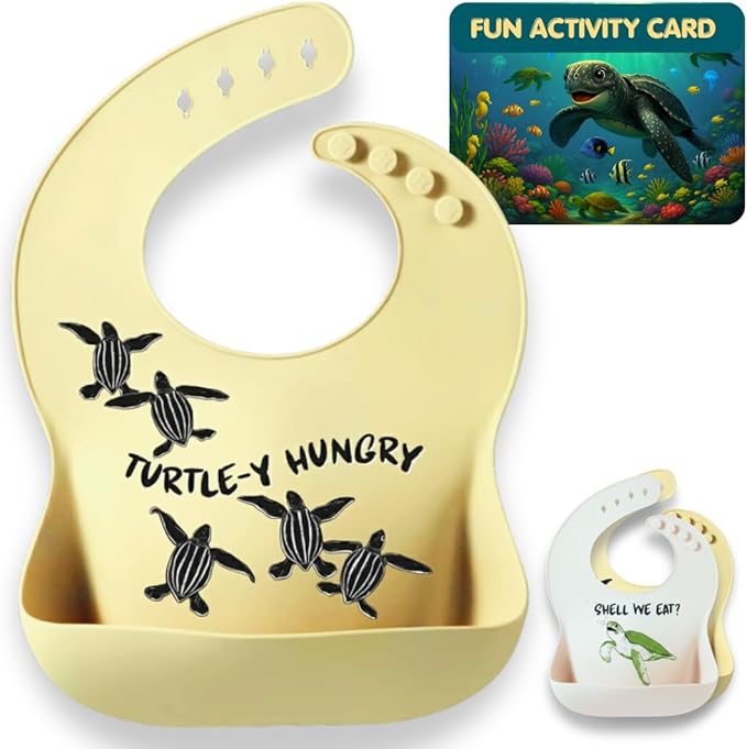 Animal Silicone Bibs for Babies - 2 Pack Sea Life Bibs for Boys and Girls - Easy to Clean Adjustable