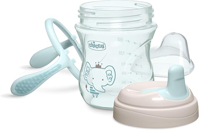Chicco Semi-Soft Trainer with Bite-Resistant Spout and Spill-Free Lid 7oz. | Removable, Non-Slip Handles | Top-Rack Dishwasher Safe | Easy to Hold Ergonomic Indents | Sage | 6+ months (Pack of 2)