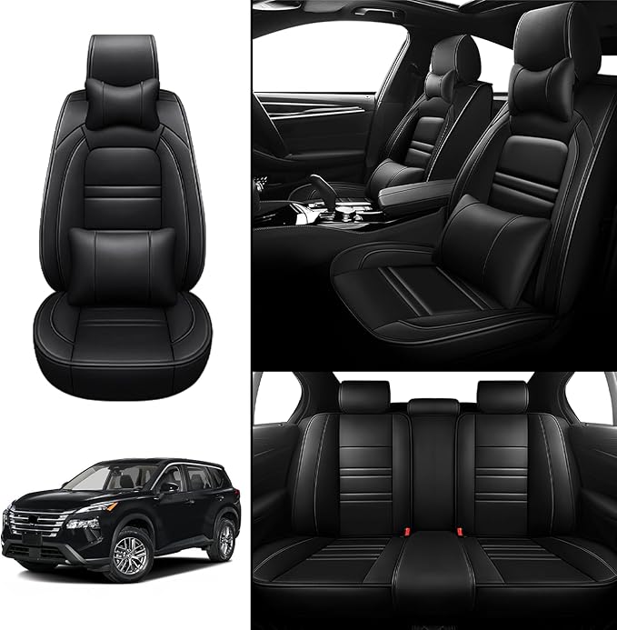 Car Seat Covers for Nissan Car Rogue 2008-2025 | 5-Seats Seat Covers, Waterproof Seat Protectors, Automotive Seat Covers (Full Set with Pillow,Black)