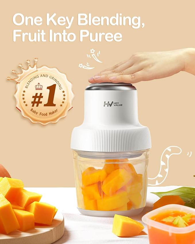 Baby Food Maker, HEYVALUE 13-in-1 Food Processor Set, Fruit, Vegatable, Meat, Baby Puree Blender with Baby Containers, Food Freezer Tray, Silicone Spoons, Spatula (Gray)