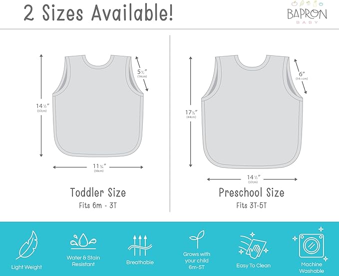 BapronBaby Animal Prints Bapron - No Neck Tie Safer Bib - Baby & Toddler - Soft Waterproof - PVC, BPA & Phthalate Free - 6m+