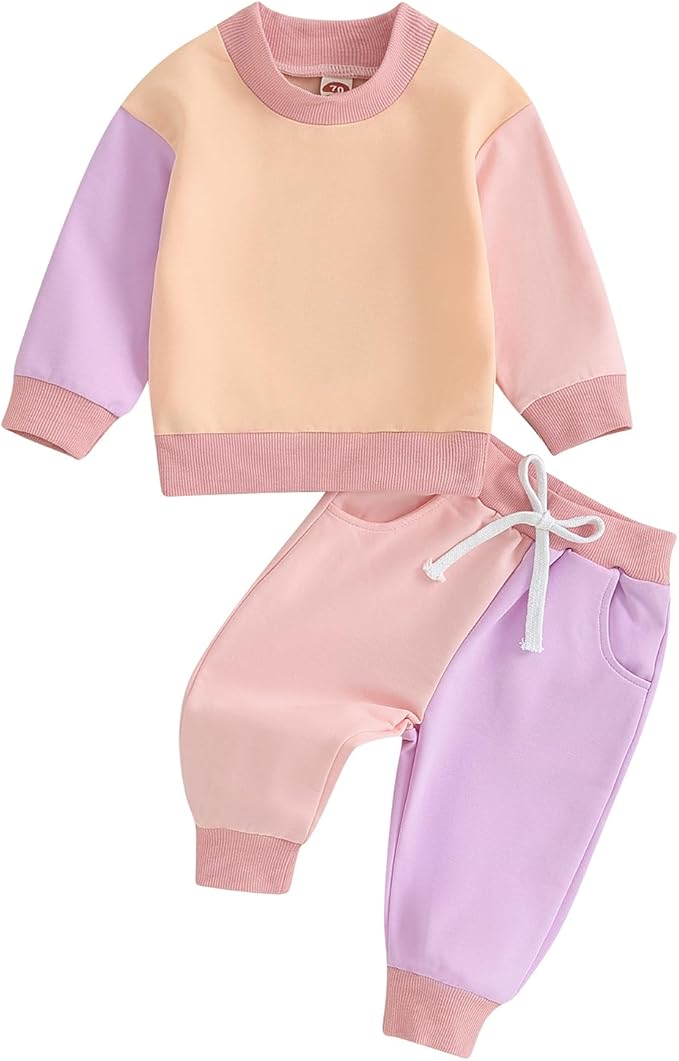 Fernvia Toddler Baby Girl Clothes 3 6 9 12 18 24 Months Fall Outfits Solid Long Sleeve Sweatshirt Tops + Pants Set