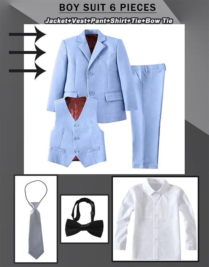 Boys Suit Set Slim Fit Kids Formal Suits Toddler Tuxedo Wedding Prom Classic Suits for Boy Teen Black Blue Dress Outfit