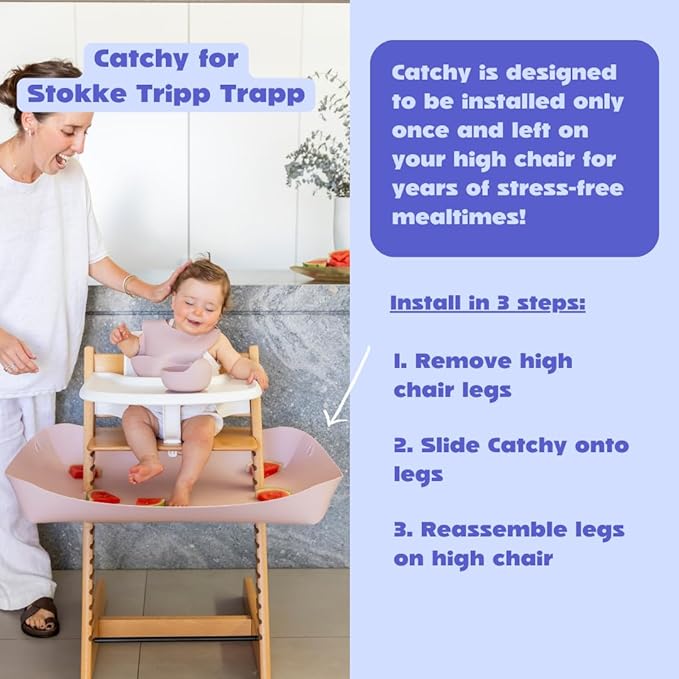 CATCHY -Food Catcher-Compatible with Stokke Tripp Trapp High Chair +11 Other High Chairs-Highchair Sold Separately-Baby & Toddler Food & Mess Catcher-Premium Linen Inspired -Under High Chair Accessory