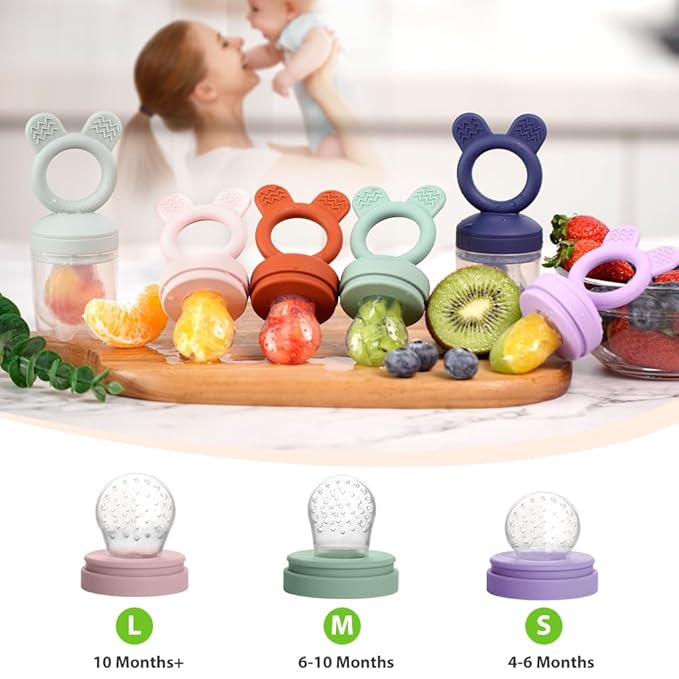Bessentials Baby Fresh Fruit Food Feeder - 2 Pack Silicone Baby Mesh Feeders for Infant Safe Self Feeding |3 Sizes Food Pouches Included| Suitable for Baby 4m+ (Dark Red & Navy Blue)