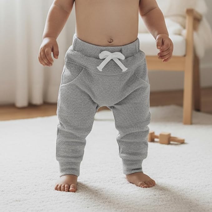 Sejardin Toddler Baby Boy Girl Pants 3 Pack Solid Color Elastic Waist Jogger Sweatpants Newborn Infant Casual Bottoms