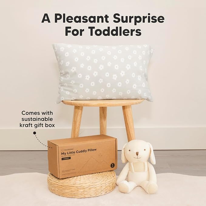 Toddler Pillow with Pillowcase - 13x18 My Little Cuddly Pillow, Viscose Derived From Bamboo Nursery Toddler Pillows for Sleeping,Kids Pillow,Small Travel Pillows,Mini Toddler Bed Pillow (Meadow)