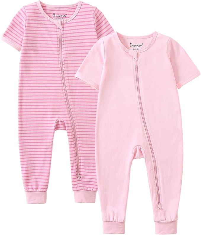 Jimonda Baby Sleeper Rompers,Unisex Boys Girls Zip-Front Pajamas One-Piece Footless Outfit 0-24 Months (Pack of 2
