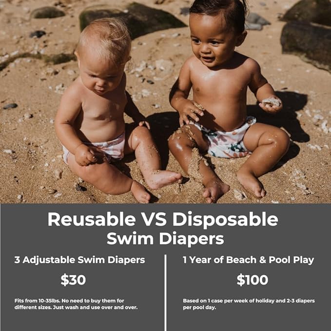 Nora's Nursery Reusable Swim Diapers and Wet Bag - One Size Fully Adjustable - Big Splash Unisex 3 Pack with Wet Bag