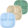 Re-Play Toddler Plates with Dividers - Deep-Walled 3 Compartments Divided Plates for Kids - Dishwasher & Microwave Safe - Made in USA - Set of 3-7.37" x 7.37" x 1.25" - Beach Baby