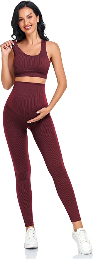Women's Maternity 2 Piece Outfit Set - Bra & Shorts for Pregnancy - Yoga workout Lounge Wear Sets
