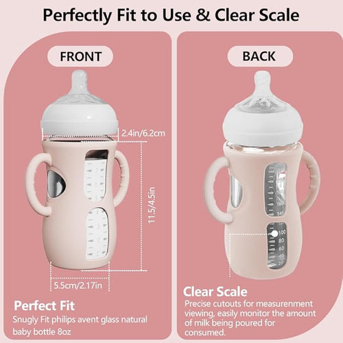 2 Pack Silicone Sleeves for Avent Natural Glass Bottles, Anti Breakage Baby Bottle Protector with Easy-Grip Handle, Compatible Philips Avent Glass Natural Bottle 8 oz, Not for Infant Use