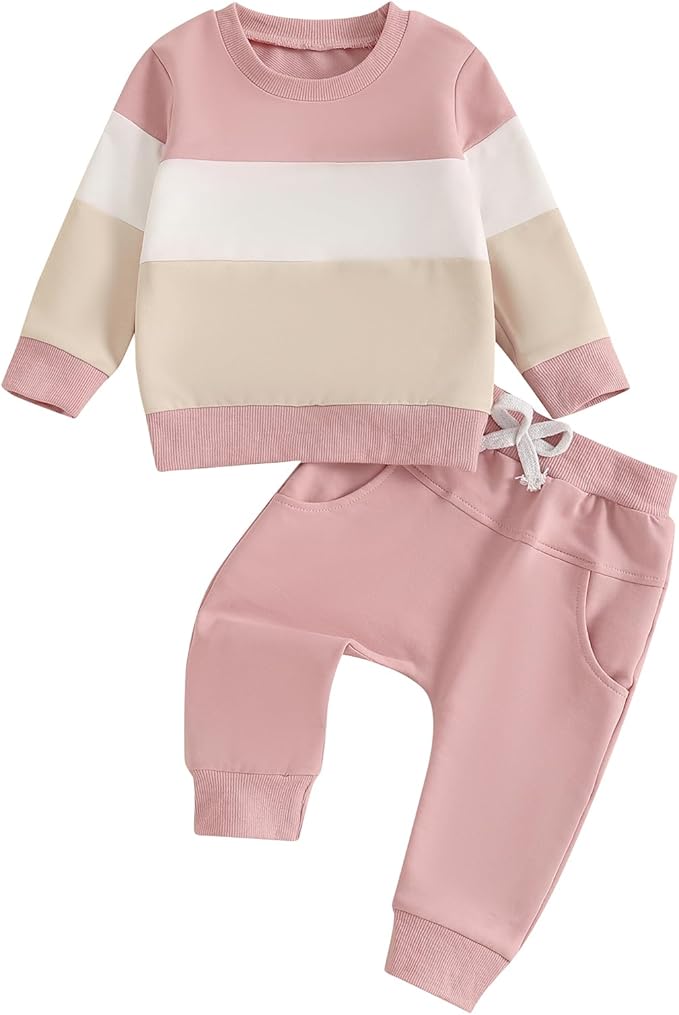 Fernvia Toddler Baby Girl Clothes 3 6 9 12 18 24 Months Fall Outfits Solid Long Sleeve Sweatshirt Tops + Pants Set