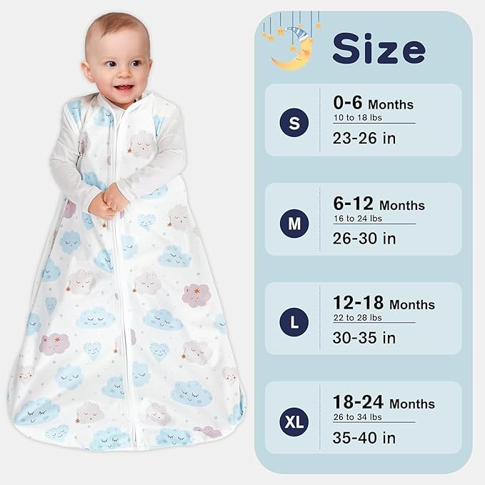 3 Pack Baby Sleep Sack 18-24 Months 100% Rayon Cotton Baby Sleeping Bag 2-Way Zipper Toddler Wearable Blankets Comfy Stretchy Lightweight TOG 0.3 （Purple&Clouds&Starry Sky）