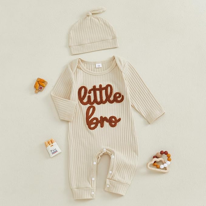 Fernvia Newborn Baby Boy Clothes Letters Print Bodysuit 3 6 9 12 18 Months Long Sleeve Jumpsuit with Hat 2PCS Outfits Set