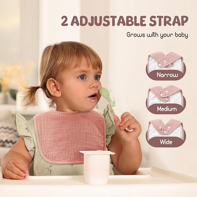 6-Pack Muslin Baby Bibs for Unisex Boys Girls, Cotton Baby Drool Bibs, Drooling and Teething Bibs for Infant