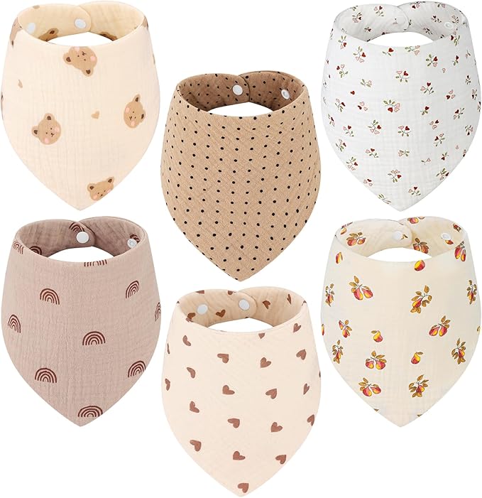 Accmor Muslin Baby Drool Bibs 6 Pack Baby Bandana Drool Bibs Soft Cotton Baby Bandana Bibs for Teething Drooling